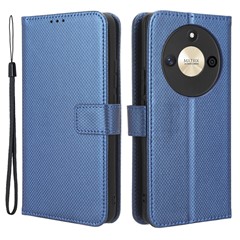 PU Leather Stand Phone Case For Honor X50 , Wallet Shockproof Diamond Texture Phone Cover - Blue