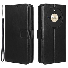 For Honor X50 Crazy Horse Texture Leather Phone Stand Case Anti-Scratch Cell Phone Shell Wallet Cover - Black