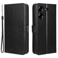 Mobile Phone Case for TECNO Pova 5 4G / LH7N , Crazy Horse Texture Leather Wallet Phone Stand Cover - Black