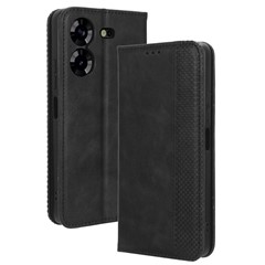 Magnetic Phone Case for TECNO Pova 5 4G / LH7N Phone Cover Stand Wallet Retro PU Leather Shell - Black