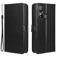 For ZTE Blade L220 Smartphone Cover Anti-Scratch Phone Stand Case Crazy Horse Texture Leather Wallet Shell - Black