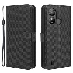 For ZTE Blade L220 Diamond Texture PU Leather Stand Case Anti-Scratch Wallet Dustproof Cell Phone Cover - Black