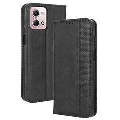 For Motorola Moto G Stylus 5G (2023) Shockproof Phone Cover Magnetic Closing Retro PU Leather Shell Stand Wallet Case - Black