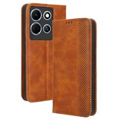 For Infinix Note 30 4G / X6833B / X6716B Magnetic Closing Phone Shell Retro PU Leather Cover Stand Wallet Shell - Brown