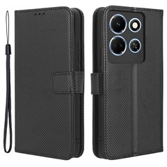 For Infinix Note 30 4G / X6833B / X6716B Wallet Shockproof Phone Case Diamond Texture PU Leather Stand Cover - Black