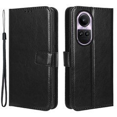For Oppo Reno10 5G CPH2531 (Global) / Reno10 Pro 5G CPH2525 (Global) Phone Stand Case Crazy Horse Texture Leather Wallet Cover - Black