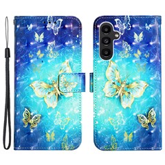 For Samsung Galaxy A24 4G (162.1mm) Leather Case 3D Pattern Printing Wallet Stand Mobile Cover with Strap - Golden Butterflies