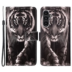 For Samsung Galaxy A24 4G (162.1mm) Leather Case with Strap and Card Holder Pattern Printing Phone Stand Cover - Tiger