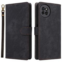 PU Leather Case for itel S23 S665L , Stand RFID Blocking Wallet Full Protection Phone Cover with Strap - Black