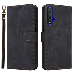 For Huawei nova 5T 4G / Honor 20 / 20S (For China) RFID Blocking Phone Case Wallet Stand PU Leather Cover with Strap - Black