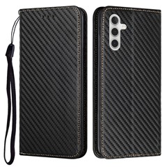 For Samsung Galaxy S23 FE Carbon Fiber Texture Leather Wallet Case Stand Phone Cover - Black