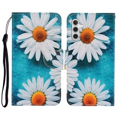 Pattern Printing PU Leather Cover for Samsung Galaxy S23 FE Cross Texture Wallet Phone Case with Strap - Chrysanthemum