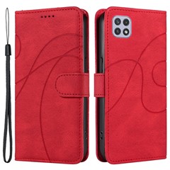 For Samsung Galaxy A22 5G (EU Version) A22S PU Leather Phone Case Imprinted Line Wallet Stand Shell - Red