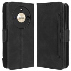 PU Leather Case for Honor X50 , Anti-Scratch Wallet Phone Stand Cover with Multiple Card Slots - Black