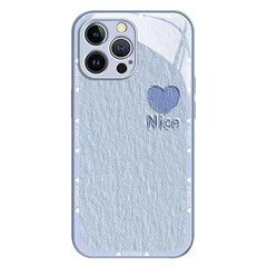 For iPhone 14 Pro Max Metal Paint Heart Decor Phone Case Oil Painting Tempered Glass+TPU Cell Phone Shell - Blue
