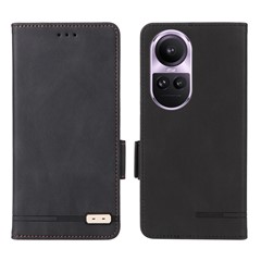 For Oppo Reno10 Pro 5G (Global) Hardware Decor Phone Case PU Leather Wallet Stand Cover - Black