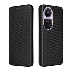 For Oppo Reno10 Pro 5G (Global) / Reno10 5G (Global) Carbon Fiber Texture Phone Case Leather Stand Cover with Card Slot - Black