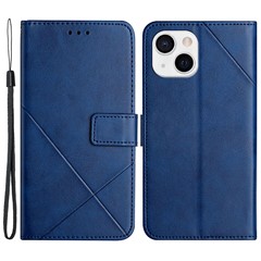 PU Leather Cover for iPhone 15 , Wallet Stand Imprinted Anti-drop Phone Case - Blue