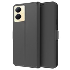 For vivo V29 Lite 5G Shockproof Phone Case Card Slot PU Leather Shell Stand Magnetic Absorption Flip Phone Cover - Black