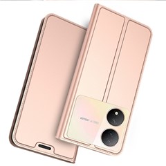 For vivo Y100 5G Slim-Fit Phone Cover Card Slot PU Leather Shell Drop Protection Phone Stand Case - Rose Gold