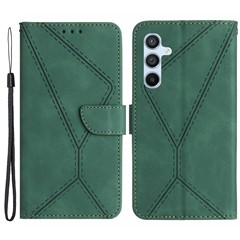 HT05 For Samsung Galaxy S23 FE Phone Case Wallet Imprinted Line Skin-touch PU Leather+TPU Phone Stand Cover - Green