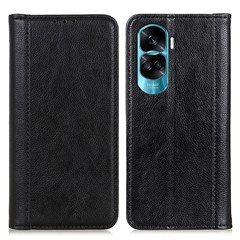 For Honor 90 Lite 5G / X50i 5G Litchi Texture Split Leather Phone Case Wallet Stand Phone Cover - Black