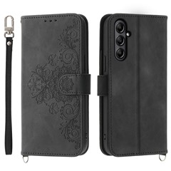 For Samsung Galaxy A25 5G (Global) (161.0 x 76.5 x 8.3mm) Leather Case Stand Wallet with Strap - Black