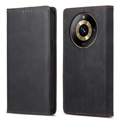 DF-05 For Realme 11 Pro 5G RFID Blocking Phone Leather Case Stand Wallet Phone Cover - Black