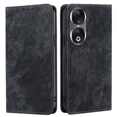 RFID Blocking Wallet Phone Case for Honor 90 , PU Leather Stand Full Protection Cover - Black