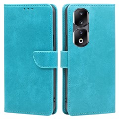 For Honor 90 Pro Anti-Scratch Phone Shell Calf Texture Wallet Phone Case PU Leather Stand Cover - Baby Blue