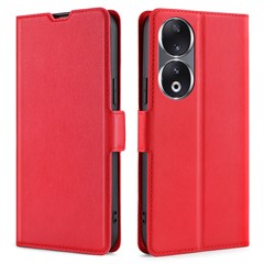 For Honor 90 Cell Phone Case PU Leather Card Slot Design Stand Phone Cover - Red