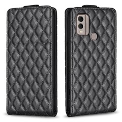 BF30 Shock-absorbing Case for Nokia C22 Vertical Flip Stand Card Slots Imprinted Leather Phone Cover - Black