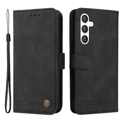 For Samsung Galaxy S23 FE Leather Wallet Cases Skin Touch Phone Cover Stand with Strap - Black