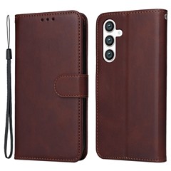 For Samsung Galaxy S23 FE Shockproof Flip Phone Shell PU Leather Wallet Phone Case Stand Calf Texture Cover - Brown