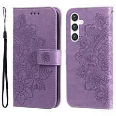 For Samsung Galaxy S23 FE Case Floral Pattern PU Leather Wallet Stand Phone Cover - Purple