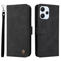 For Xiaomi Redmi 12 4G Leather Wallet Cases Skin Touch Phone Cover Stand with Strap - Black