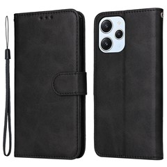 For Xiaomi Redmi 12 4G Anti-Scratch Phone Case Calf Texture Wallet Phone Case Stand Flip Phone Shell Cover - Black