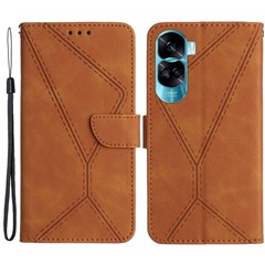 HT05 For Honor 90 Lite 5G / X50i 5G Wallet Leather Phone Case Skin-touch Imprinted Line Stand Cover - Brown