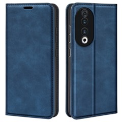 For Honor 90 Wallet Flip Cell Phone Case Skin-touch Stand Shockproof PU Leather Cover - Blue