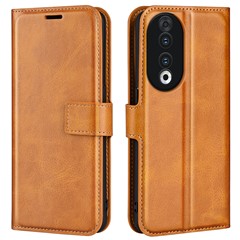 For Honor 90 Phone Shell Calf Texture Leather Cover Stand Wallet Square Magnetic Closure Case - Yellow