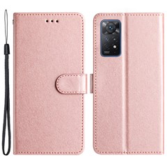 For Xiaomi Redmi Note 11 Pro 5G (Qualcomm) / 11 Pro 4G (MediaTek) / Note 12 Pro 4G Leather Phone Wallet Stand Silk Texture Flip Case - Rose Gold