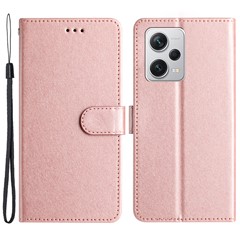 For Xiaomi Redmi Note 12 Pro 5G / 12 Pro Speed 5G / Poco X5 Pro 5G Leather Flip Shell Wallet Stand Silk Texture Phone Case - Rose Gold