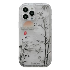 For iPhone 14 Pro Max Bamboo Forest Ink Painting TPU Cover Transparent Phone Case