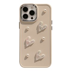 For iPhone 14 Pro 3D Heart Pearl Decor Shockproof TPU Cover Phone Back Case - Milky White