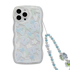 For iPhone 14 Pro Max Transparent Phone Case Heart Shape Butterfly Pattern TPU Cover with Bead Chain