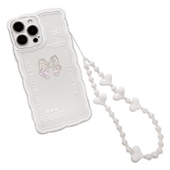 For iPhone 13 Pro Max Soft TPU Phone Case Bowknot Decor HD Crystal Clear Phone Cover with Wrist Strap