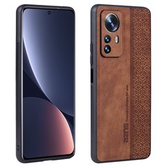 AZNS For Xiaomi Redmi Note 12S 4G Imprinted Protective Phone Case PU Leather Coated TPU Cover - Brown
