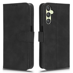 For Samsung Galaxy A24 4G (162.1 x 77.6 x 8.3mm) PU Leather Wallet Cell Phone Cover Anti-Dust Skin-touch Stand Case - Black
