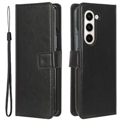 For Samsung Galaxy Z Fold5 5G Card Holder Phone Leather Case Crazy Horse Texture Stand Cover - Black