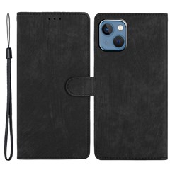 For iPhone 15 Dustproof Phone Cover PU Leather Wallet Slim-Fit Stand Skin-touch Mobile Phone Case - Black